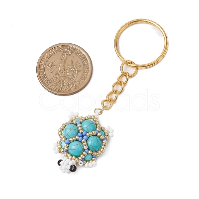 Handmade Glass Seed Beads & Synthetic Turquoise Turtle Pendant Keychain KEYC-MZ00024-02-1