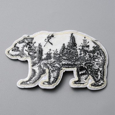 Polar Bear with Scenery Computerized Embroidery Cloth Iron on/Sew on Patches DIY-WH0409-15A-1