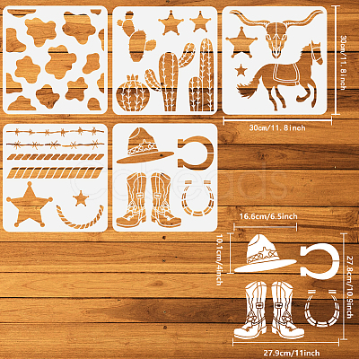 5Pcs 5 Styles Western Theme PET Hollow Out Drawing Painting Stencils DIY-WH0394-0147-1