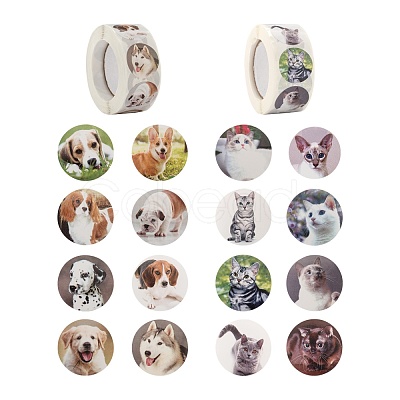 4 Rolls 2 Style Cat & Pet Dog Pattern Self-Adhesive Kraft Paper Stickers DIY-LS0003-36-1