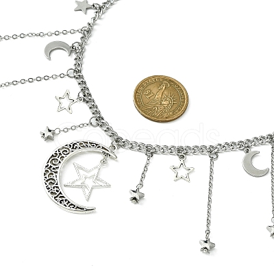 Star & Crescent Moon Alloy Pendant Necklaces NJEW-TA00119-1