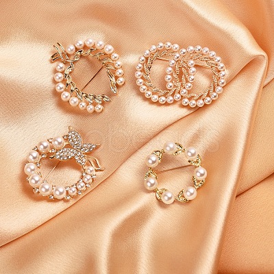 4Pcs 4 Style Butterfly & Leaf Plastic Imitation Pearl Beads Brooch JEWB-SZ0001-08-1