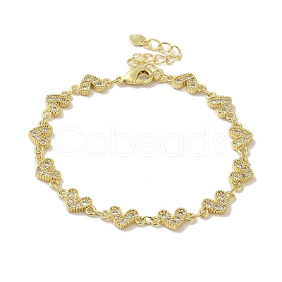 Rack Plating Brass Micro Pave Cubic Zirconia Heart Link Chain Bracelets for Women BJEW-P323-09G-03-1