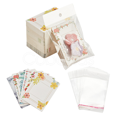 PandaHall Elite 100Pcs Rectangle with Flower Pattern Paper Hair Clip Bow Display Cards DIY-PH0013-48-1