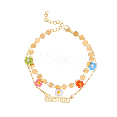 Constellation Alloy & Glass Seed Beads Double Layer Colorful Flower Anklets PW-WGA6E00-10-1