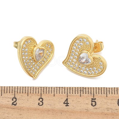 Rack Plating Brass Micro Pave Clear Cubic Zirconia Stud Earrings for Women EJEW-C125-04G-1