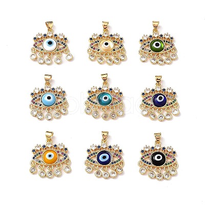 Lampwork Evil Eye Pendants with Colorful Cubic Zirconia ZIRC-L102-13G-1