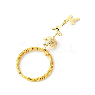 Brass Flower & 201 Stainless Steel Letter A~Z Pendant Keychain KEYC-JKC00801-1