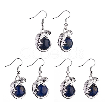 Natural Dyed Lapis Lazuli Chameleon Dangle Earrings with Crystal Rhinestone EJEW-A092-10P-01-1