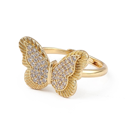 Clear Cubic Zirconia Butterfly Adjustable Ring RJEW-L100-013G-1