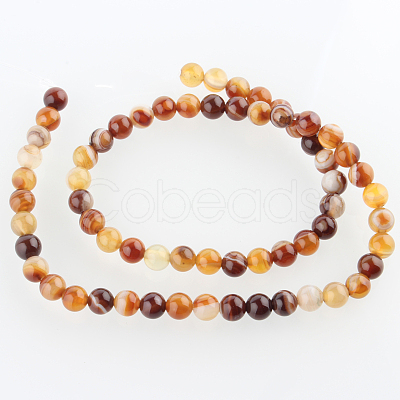 Natural Striped Agate/Banded Agate Round Bead Strands G-E232-06-1