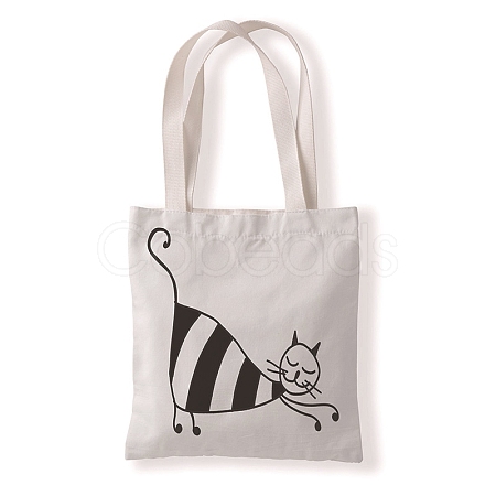 Cute Cat Printed Canvas Women's Tote Bags PW-WGD6880-02-1