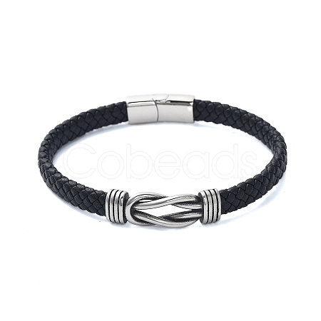 Men's Braided Black PU Leather Cord Bracelets BJEW-K243-59AS-1