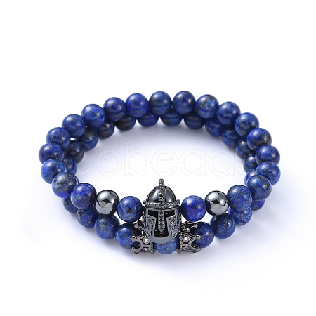Natural Lapis Lazuli(Dyed) Stretch Beaded Bracelets Sets BJEW-JB05173-01-1