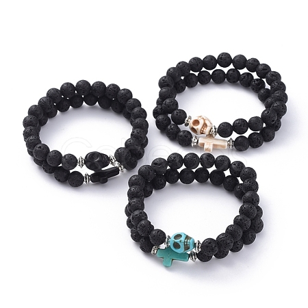 Natural Lava Rock Beads Stretch Bracelets BJEW-JB04979-1