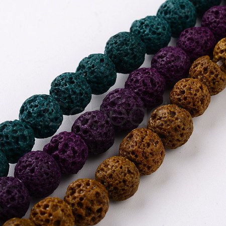 Dyed Round Natural Lava Rock Beads Strands G-O132-M-10mm-1