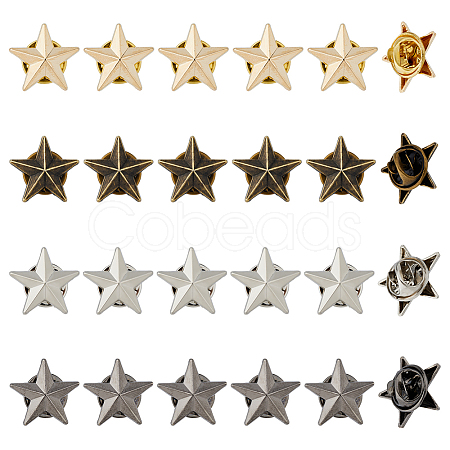 SUPERFINDINGS 24Pcs 4 Colors Alloy Star Brooches JEWB-FH0001-41-1