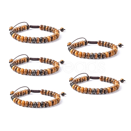 Adjustable Natural Tiger Eye Braided Bead Bracelets BJEW-F369-A06-1
