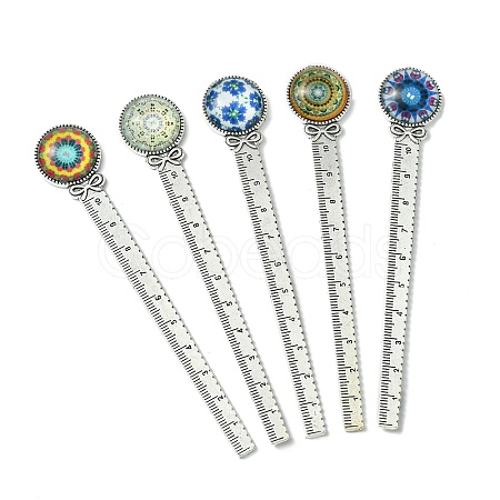 Mosaic Printed Glass Cabochons Bookmarks AJEW-JK00275-01-1