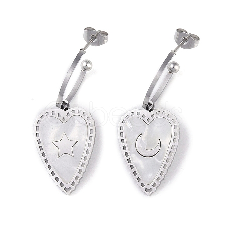 Heart 304 Stainless Steel Shell Stud Earrings EJEW-L283-016P-1