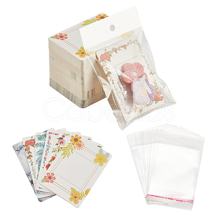   100Pcs Rectangle with Flower Pattern Paper Hair Clip Bow Display Cards DIY-PH0013-48-1