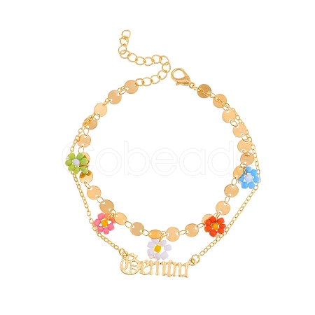 Constellation Alloy & Glass Seed Beads Double Layer Colorful Flower Anklets PW-WGA6E00-10-1