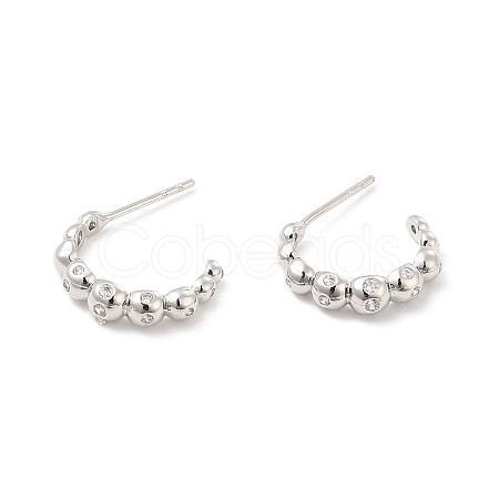 Clear Cubic Zirconia Beaded C-shape Stud Earrings EJEW-P213-14P-1