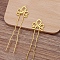 Iron Hair Fork Findings, with Alloy Flower Filigree Findings, Golden, 75x21mm