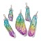 Electroplated Raw Rough Natural Quartz Crystal Big Pendants, Nuggets Charms with Copper Wire Loops, Silver, Colorful, 40~48x13~23x10~20mm, Hole: 4.5~5mm