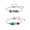 2Pcs 2 Style Natural Mixed Stone Chips Beaded Bracelets Set with Brass Beads, 7 Chakra Adjustable Bracelets for Women, Inner Diameter: 1/2~2-7/8 inch(1.3~7.2cm), 1Pc/style