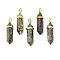 Natural Dragon Blood Pointed Pendants, with Random Brass Pendant Hexagon Bead Cap Bails, Golden, Bullet, 38.5~40x12~12.5x10~11mm, Hole: 3x4.5mm