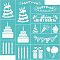 Self-Adhesive Silk Screen Printing Stencil, for Painting on Wood, DIY Decoration T-Shirt Fabric, Turquoise, Birthday Themed Pattern, 28x22cm