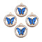 Alloy Rhinestone Pendants, with Acrylic, Cadmium Free & Lead Free, Ring with Butterfly, Light Gold, Blue, 24.5x22x3.5mm, Hole: 1.6mm