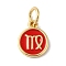 Real 18K Gold Plated Brass Enamel Charms, with Jump Ring, Long-Lasting Plated, Lead Free & Cadmium Free, Flat Round with Virgo Charms, Red, 10x8x1mm, Hole: 4mm