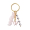 Alloy Enamel Acrylic with Natural Rose Quartz Keychain, Butterfly, Word HOPE, Golden, 7.2cm