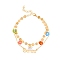 Constellation Alloy & Glass Seed Beads Double Layer Colorful Flower Anklets, Golden, Gemini, 11 inch(28cm)