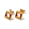 Ion Plating(IP) Rhombus 304 Stainless Steel Stud Enamel Earrings EJEW-A081-19G-2