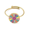 Ion Plating(IP) Flat Round with Flower 304 Stainless Steel Enamel Ring RJEW-A038-07G-2