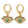 Evil Eye Real 18K Gold Plated Brass Dangle Leverback Earrings EJEW-A033-06G-03-1