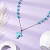 Cross Synthetic Turquoise Pendant Necklaces NJEW-JN05009-2