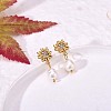Clear Cubic Zirconia Sun with Shell Pearl Dangle Stud Earrings JE953A-5