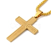 Cross with Word Jesus 201 Stainless Steel Pendant Necklace with Iron Box Chains NJEW-D048-03G-2