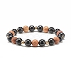 Natural Tourmaline & Wood Round Beads Stretch Bracelets Set BJEW-JB07165-03-7