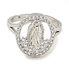 Oval with Saint Rack Plating Brass Micro Pave Cubic Zirconia Adjustable Rings RJEW-I105-04P-02-2