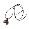 Adjustable Natural Tiger Eye Double Horn Pendant Necklace with Wax Cord for Women NJEW-B086-01E-2