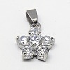 Bling CZ Wedding Jewelry Pendant Findings 316 Surgical Stainless Steel Clear Cubic Zirconia Flower Charms ZIRC-K011-03-1