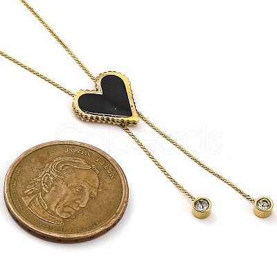 PVD Vacuum Plating 304 Stainless Steel Enamel Heart Pendant Necklaces NJEW-C063-03G-01-1