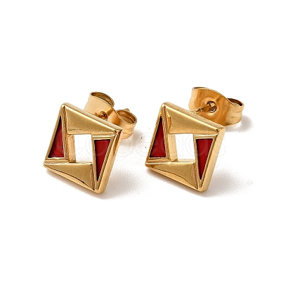 Ion Plating(IP) Rhombus 304 Stainless Steel Stud Enamel Earrings EJEW-A081-19G-1