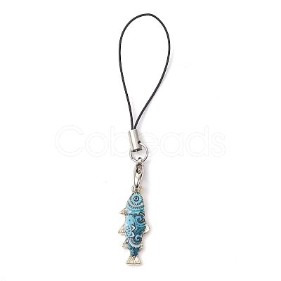 Fish Alloy Enamel Pendant Mobile Straps HJEW-JM01640-1