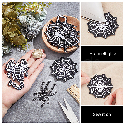 10Pcs 5 Style Halloween Spider/Scorpion/Web Computerized Embroidery Cloth Iron on/Sew on Patches PATC-FG0001-78-1